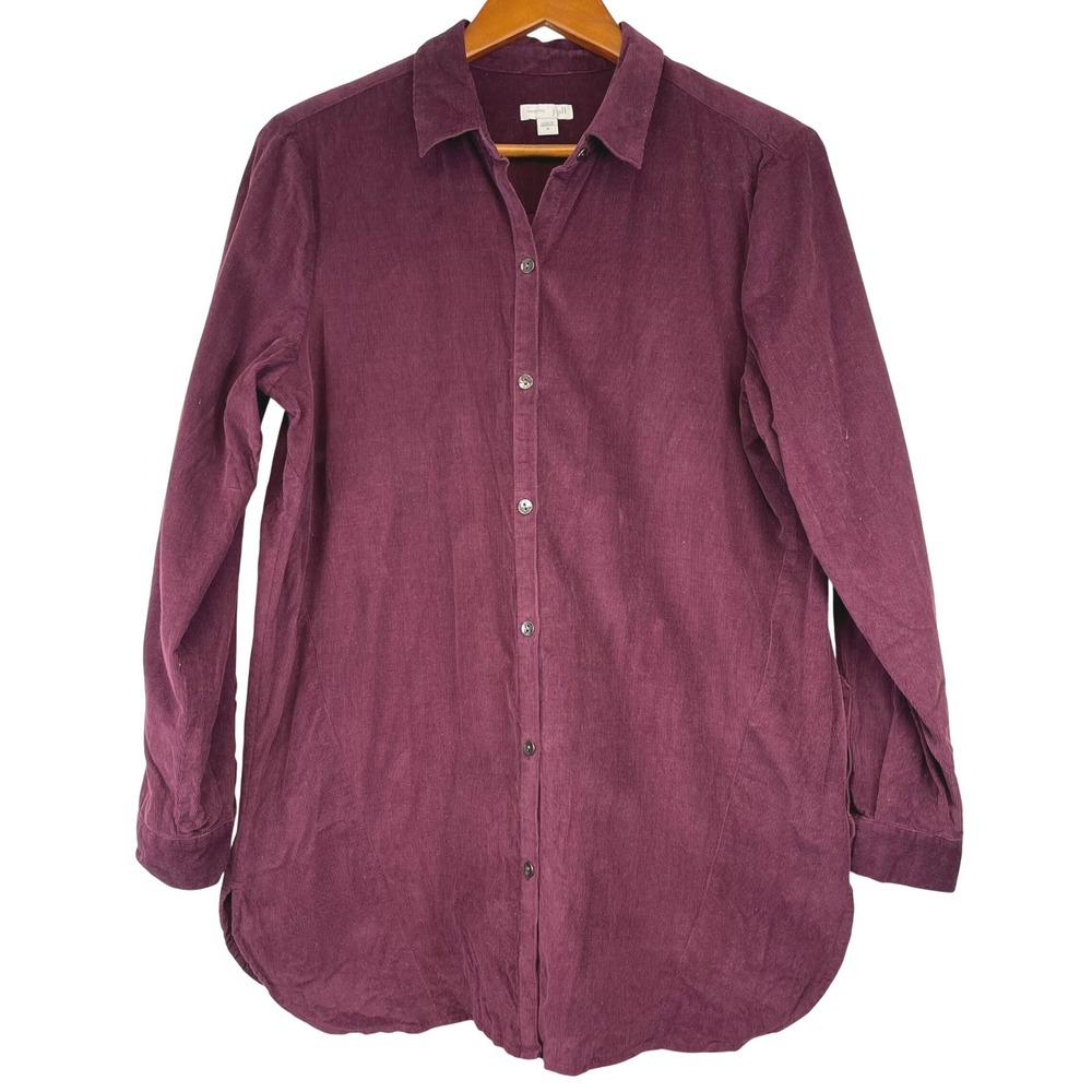 J Jill Burgundy‎ Corduroy Button Front Tunic Top Women's Size Medium Travel Work